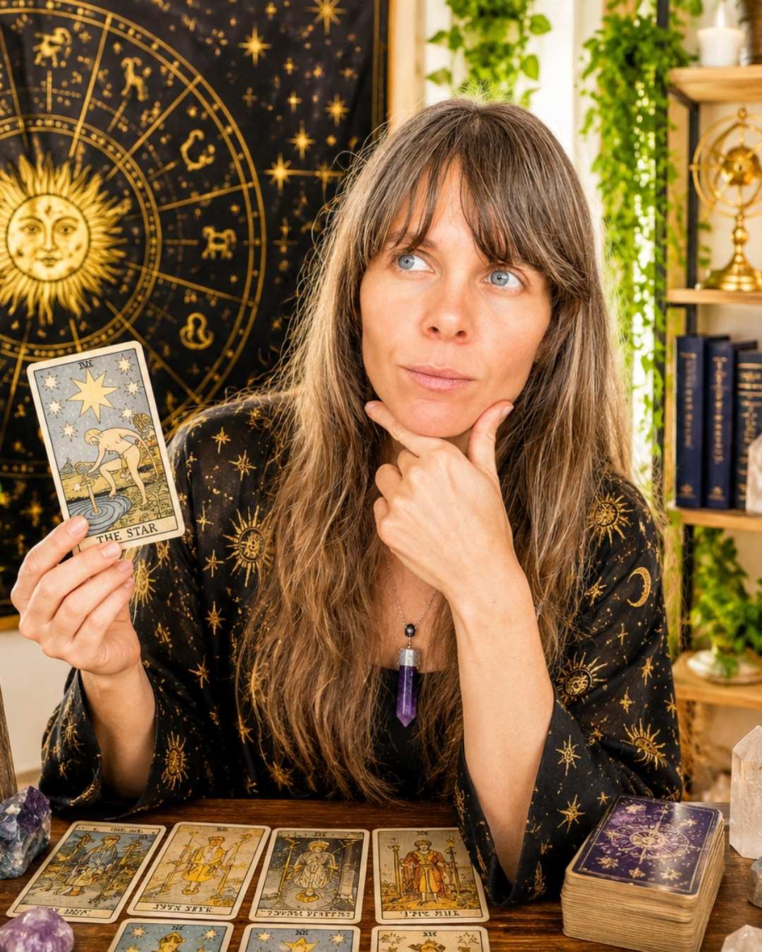 Rozalia holding The Star tarot card during a Psychic Therapy reading